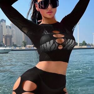 Cutout Black Ribbed Two-Piece Set